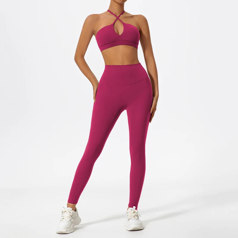 Ensemble Sport Femme Brassière Dos Croisé Legging Sculptant Taille Haute - Belle Aura