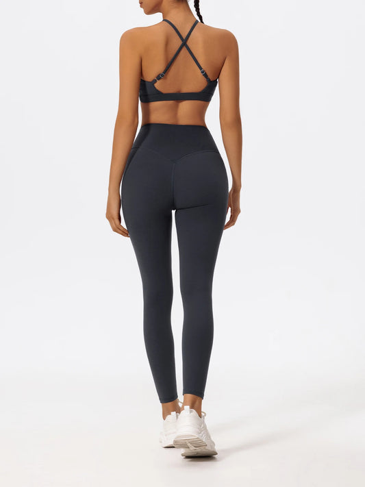 Ensemble Sport Femme Brassière Dos Croisé Legging Sculptant Taille Haute - Belle Aura