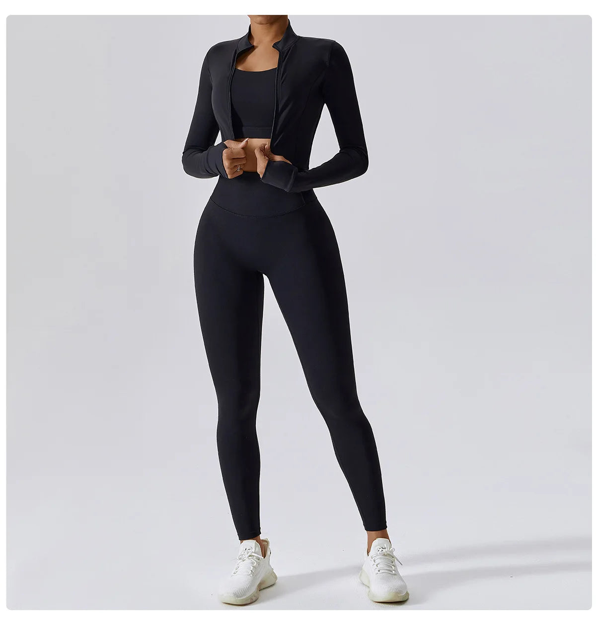 Ensemble Fitness 3 Pièces Sculptant Femme Veste Zippée Brassière Legging - Belle Aura