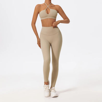 Ensemble Sport Femme Brassière Dos Croisé Legging Sculptant Taille Haute - Belle Aura