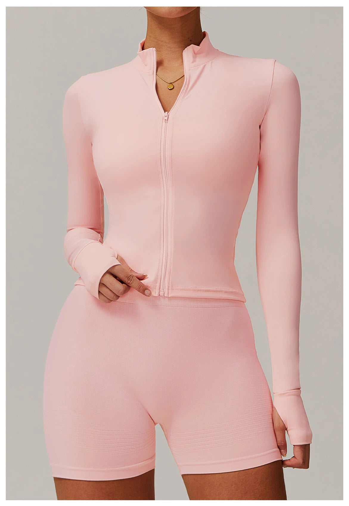 Veste Sport Femme Gainante Zippée Ultra-Ajustée Passages Pouces - Belle Aura