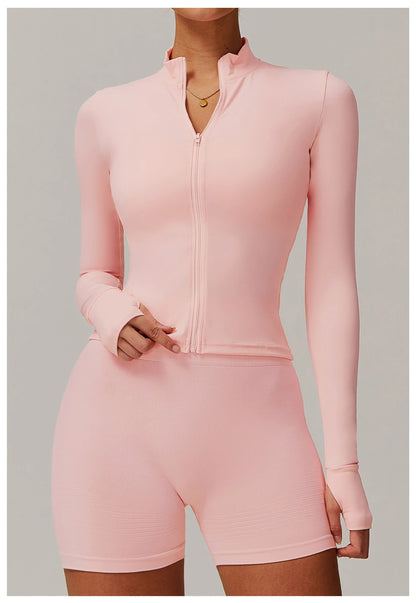 Veste Sport Femme Gainante Zippée Ultra-Ajustée Passages Pouces - Belle Aura