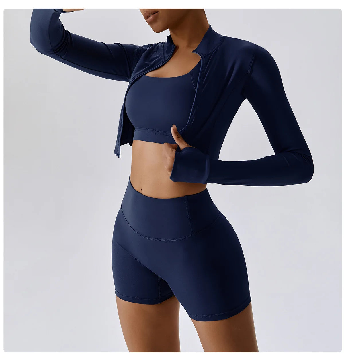 Ensemble Sport 3 Pièces Femme Veste Brassière Short Tissu Respirant Léger - Belle Aura