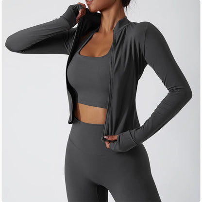 Veste Sport Femme Gainante Zippée Ultra-Ajustée Passages Pouces - Belle Aura