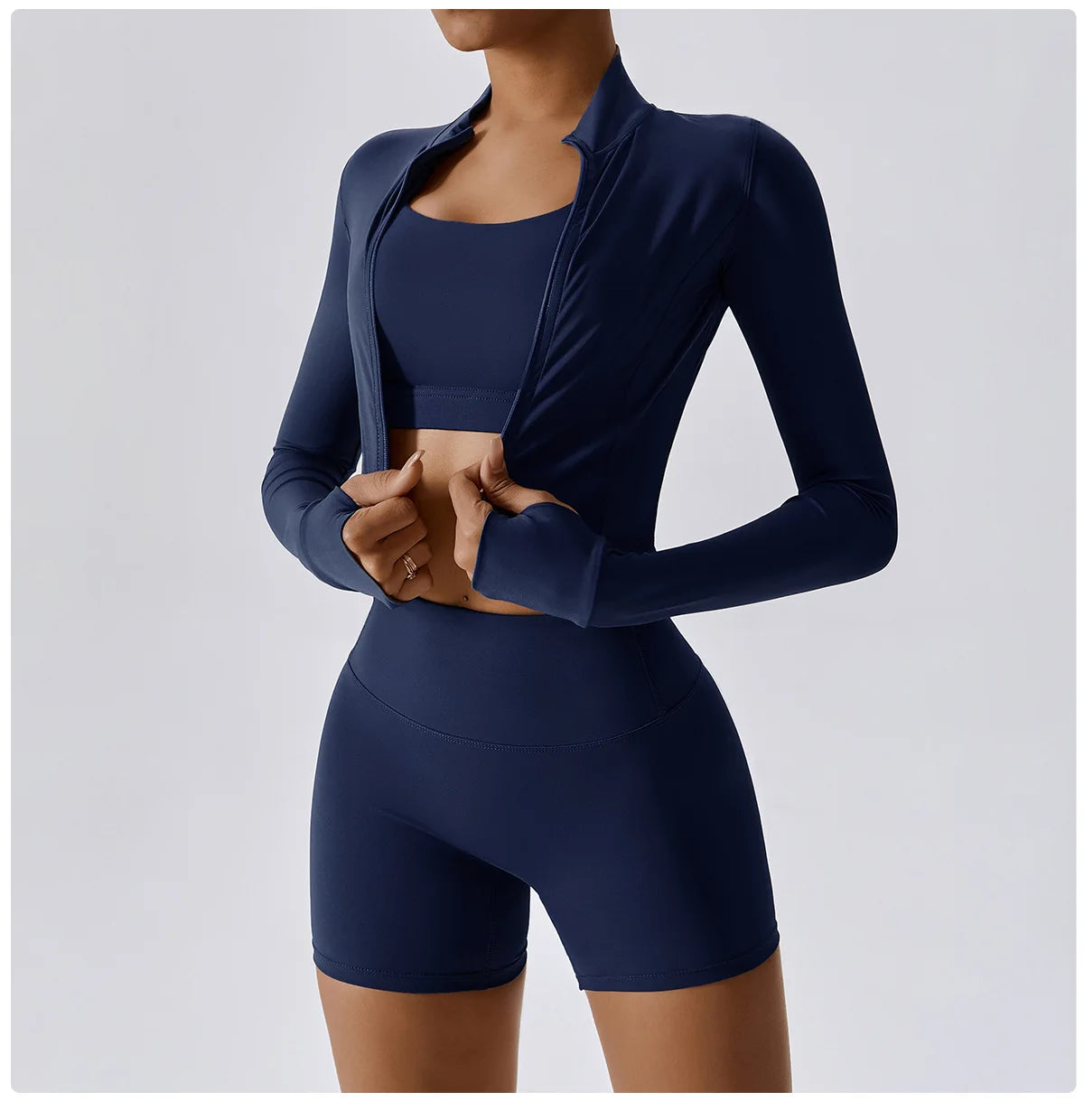 Ensemble Sport 3 Pièces Femme Veste Brassière Short Tissu Respirant Léger - Belle Aura