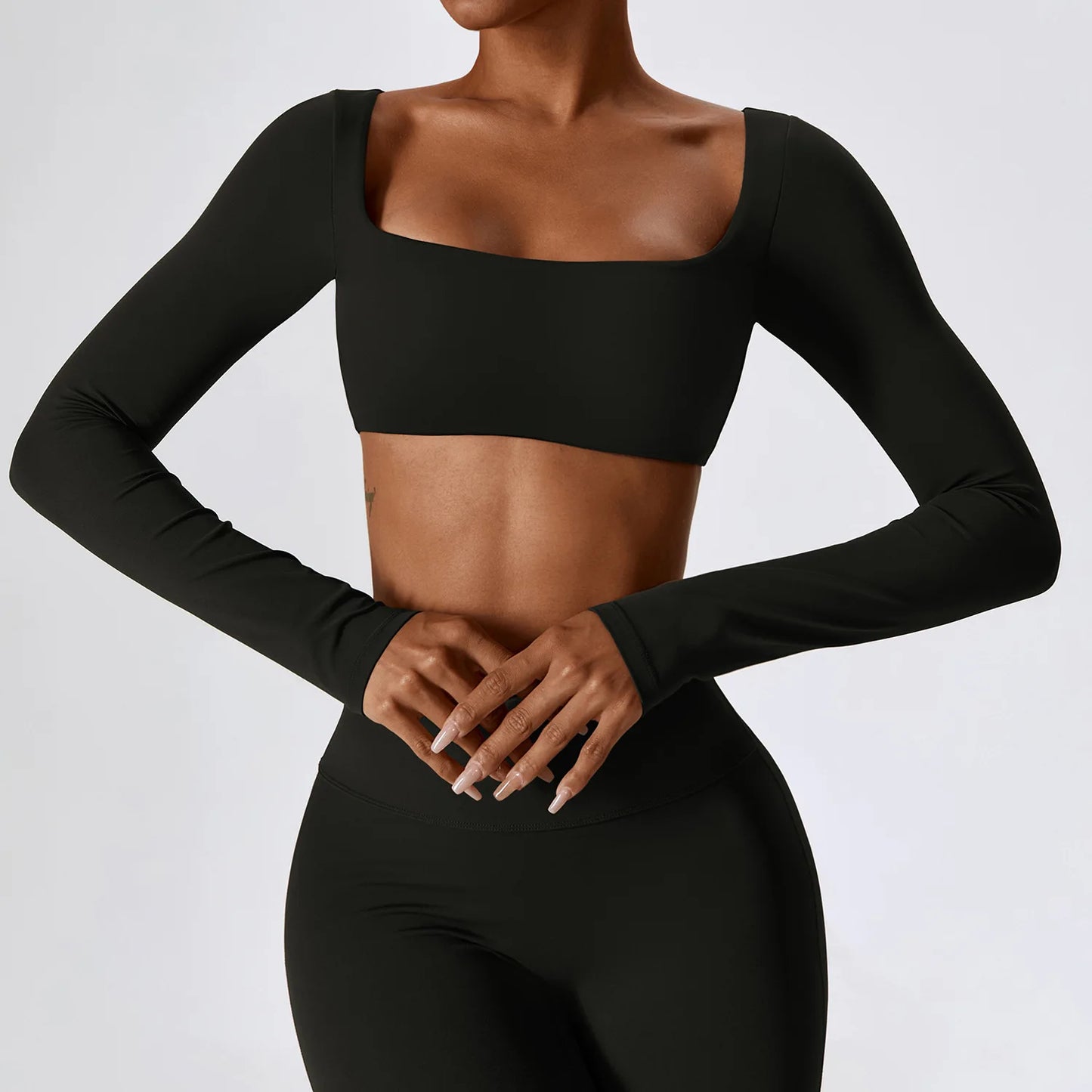 Crop Top Sport Femme Encolure Carrée Sculptant Style Minimaliste Premium - Belle Aura