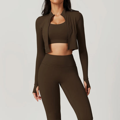 Ensemble Fitness 3 Pièces Sculptant Femme Veste Zippée Brassière Legging - Belle Aura