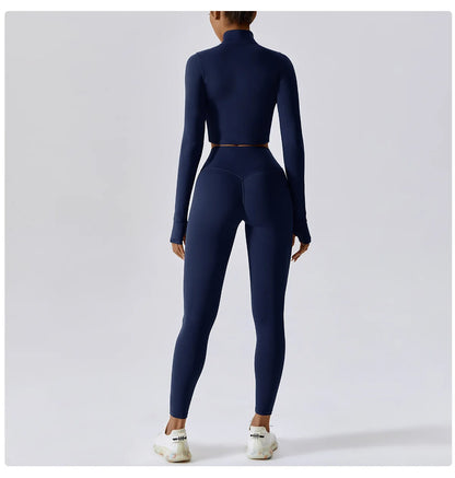 Ensemble Fitness 3 Pièces Sculptant Femme Veste Zippée Brassière Legging - Belle Aura