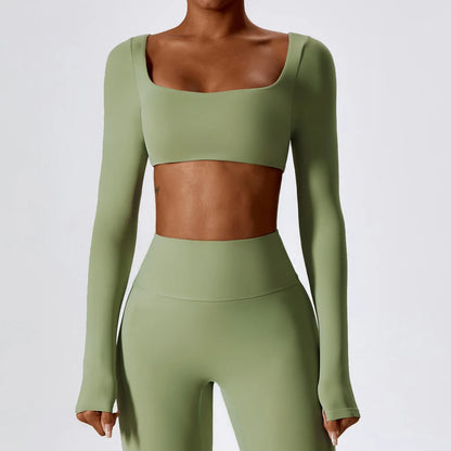 Crop Top Sport Femme Encolure Carrée Sculptant Style Minimaliste Premium - Belle Aura