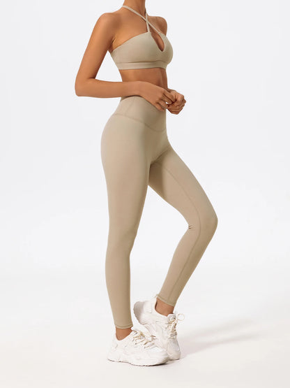 Ensemble Sport Femme Brassière Dos Croisé Legging Sculptant Taille Haute - Belle Aura