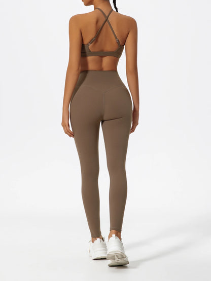 Ensemble Sport Femme Brassière Dos Croisé Legging Sculptant Taille Haute - Belle Aura