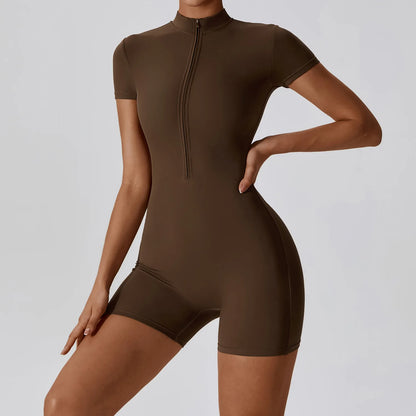 Combishort Sport Femme Zippé Gainant Coupe Cintrée Silhouette Sculptée - Belle Aura