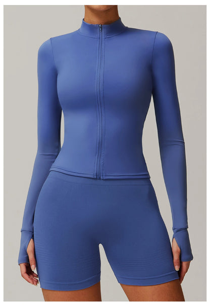 Veste Sport Femme Gainante Zippée Ultra-Ajustée Passages Pouces - Belle Aura