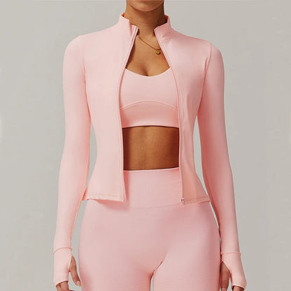 Veste Sport Femme Gainante Zippée Ultra-Ajustée Passages Pouces - Belle Aura