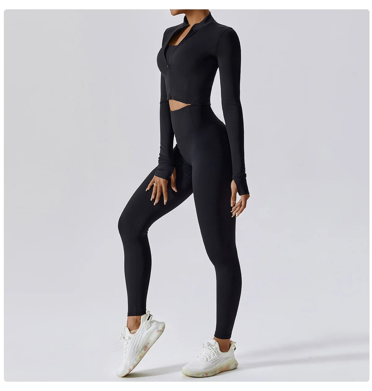 Ensemble Fitness 3 Pièces Sculptant Femme Veste Zippée Brassière Legging - Belle Aura