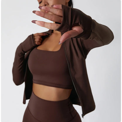 Veste Sport Femme Gainante Zippée Ultra-Ajustée Passages Pouces - Belle Aura