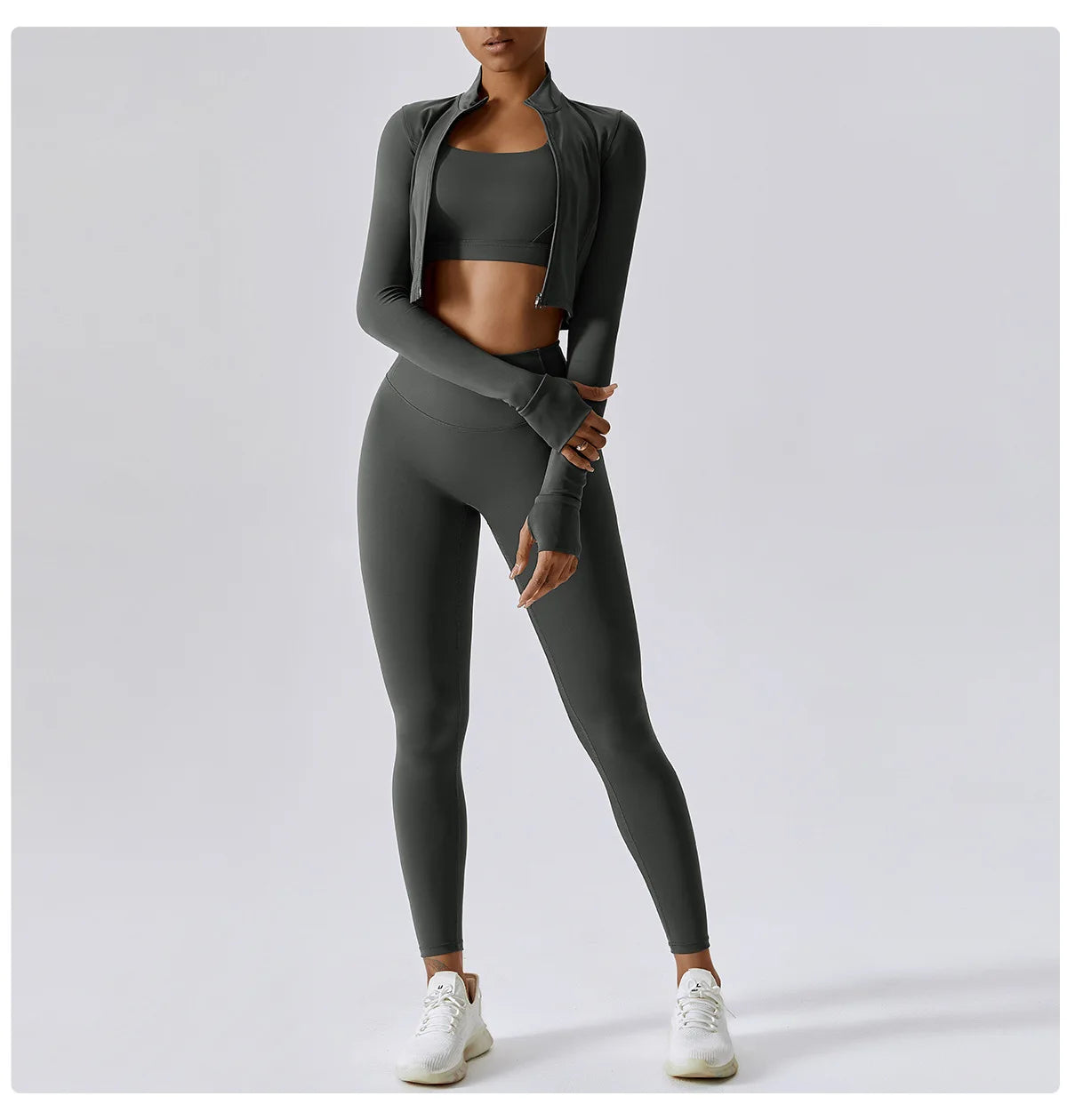Ensemble Fitness 3 Pièces Sculptant Femme Veste Zippée Brassière Legging - Belle Aura