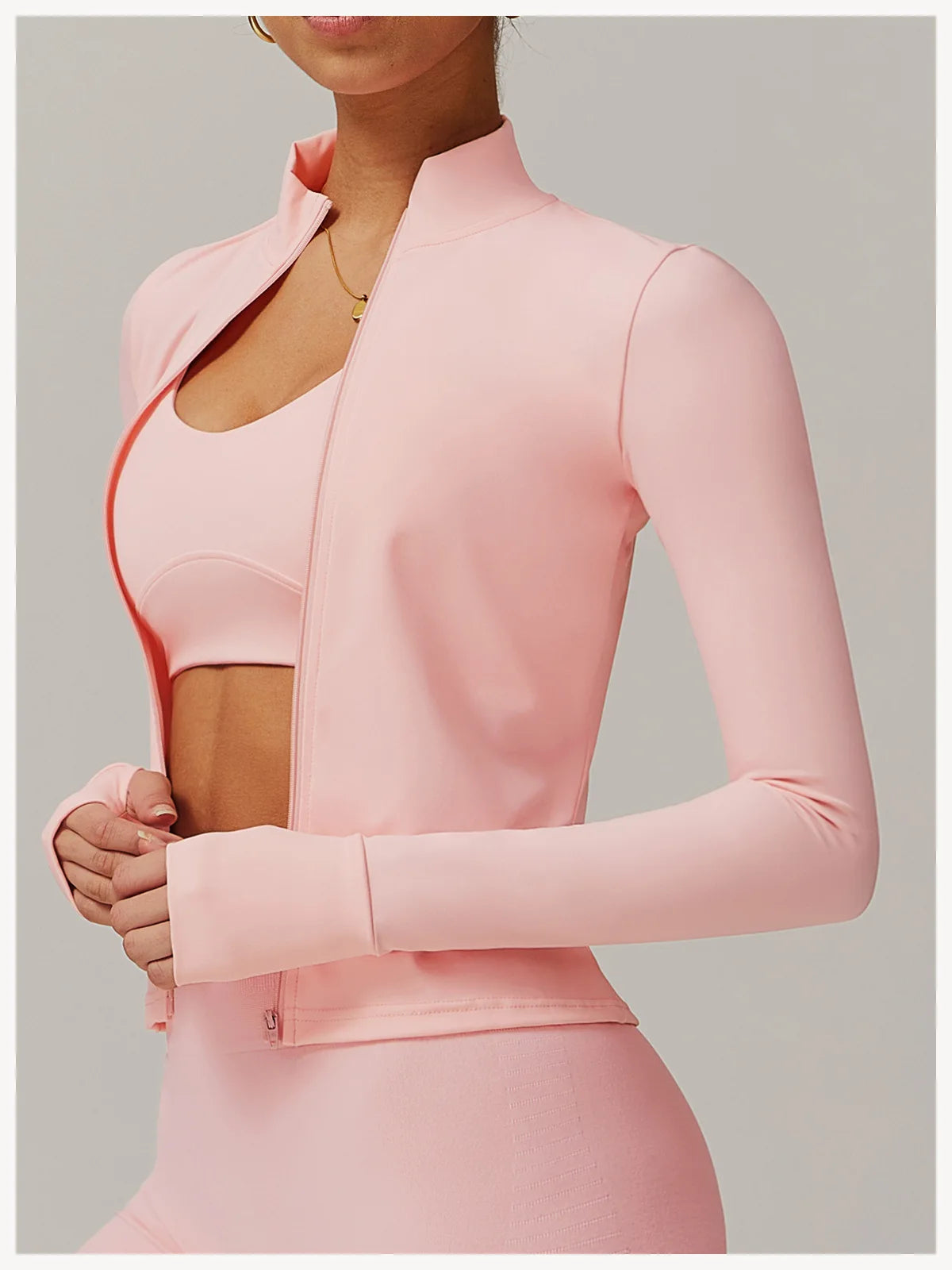 Veste Sport Femme Gainante Zippée Ultra-Ajustée Passages Pouces - Belle Aura