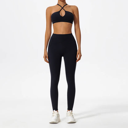 Ensemble Sport Femme Brassière Dos Croisé Legging Sculptant Taille Haute - Belle Aura