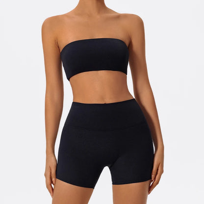 Ensemble Sport Femme Brassière Bandeau Short Taille Haute Sculptant - Belle Aura