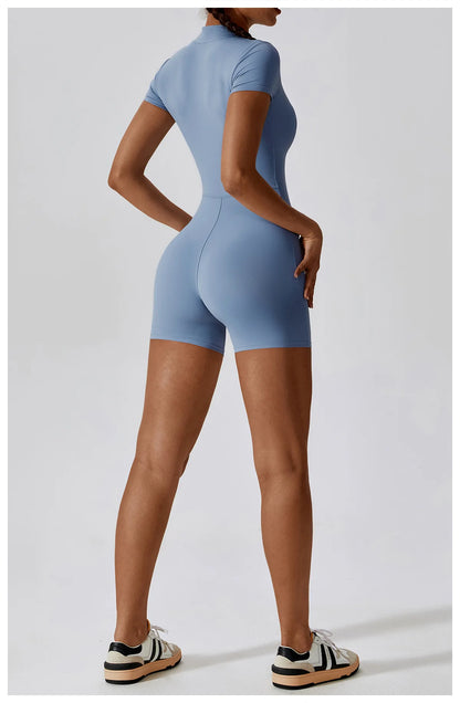 Combishort Sport Femme Zippé Gainant Coupe Cintrée Silhouette Sculptée - Belle Aura