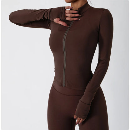 Veste Sport Femme Gainante Zippée Ultra-Ajustée Passages Pouces - Belle Aura