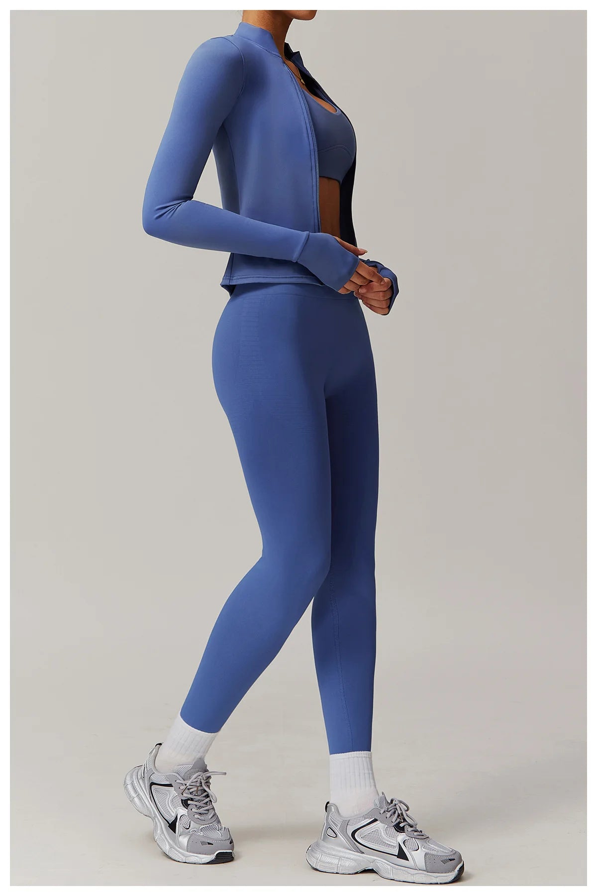Veste Sport Femme Gainante Zippée Ultra-Ajustée Passages Pouces - Belle Aura