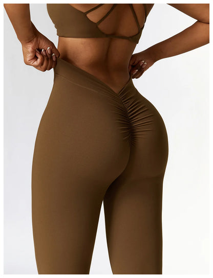 Legging Flare Femme Sculptant Taille Haute en V Effet Galbe BootyLift - Belle Aura