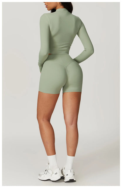 Ensemble Sport 3 Pièces Femme Veste Brassière Short Tissu Respirant Léger - Belle Aura