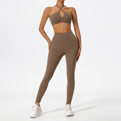Ensemble Sport Femme Brassière Dos Croisé Legging Sculptant Taille Haute - Belle Aura