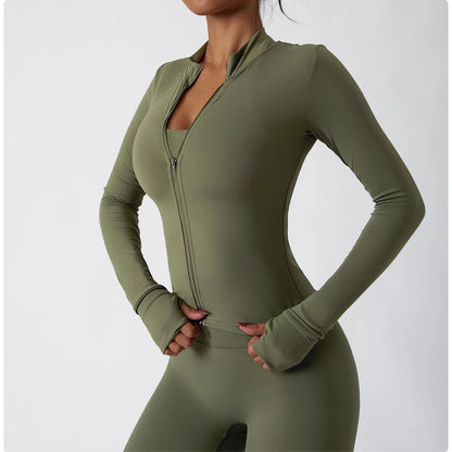 Veste Sport Femme Gainante Zippée Ultra-Ajustée Passages Pouces - Belle Aura