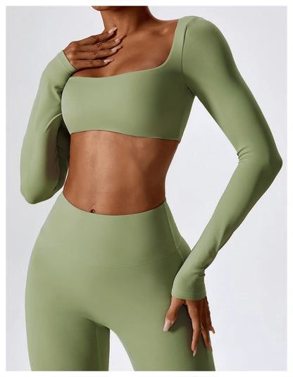 Crop Top Sport Femme Encolure Carrée Sculptant Style Minimaliste Premium - Belle Aura