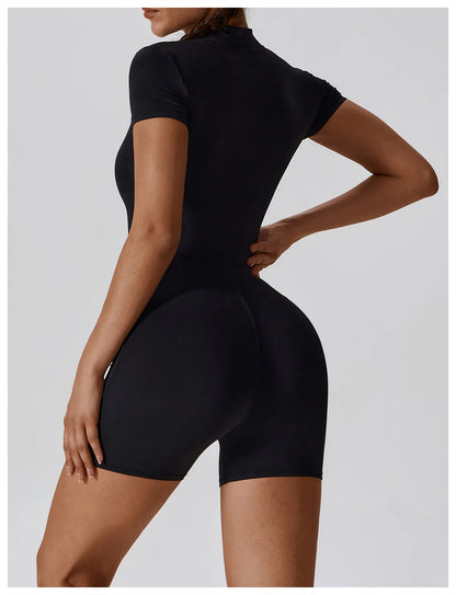 Combishort Sport Femme Zippé Gainant Coupe Cintrée Silhouette Sculptée - Belle Aura