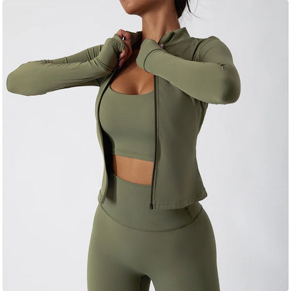 Veste Sport Femme Gainante Zippée Ultra-Ajustée Passages Pouces - Belle Aura