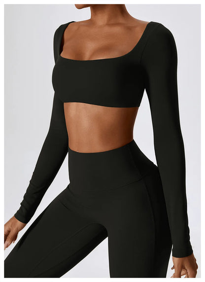 Crop Top Sport Femme Encolure Carrée Sculptant Style Minimaliste Premium - Belle Aura