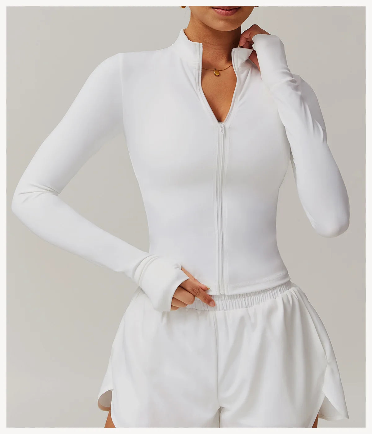 Veste Sport Femme Gainante Zippée Ultra-Ajustée Passages Pouces - Belle Aura