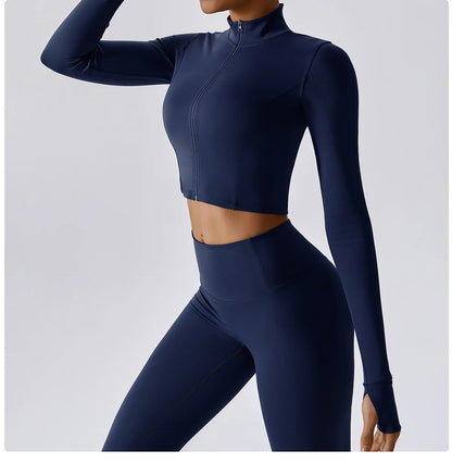 Ensemble Fitness 3 Pièces Sculptant Femme Veste Zippée Brassière Legging - Belle Aura