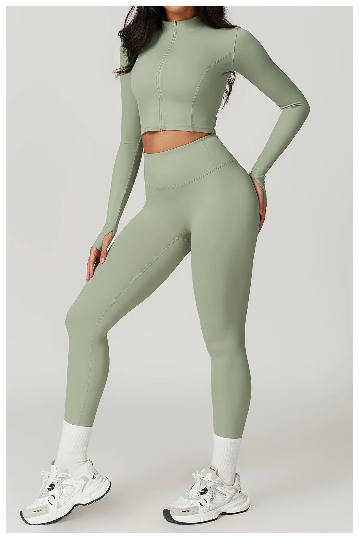 Ensemble Fitness 3 Pièces Sculptant Femme Veste Zippée Brassière Legging - Belle Aura