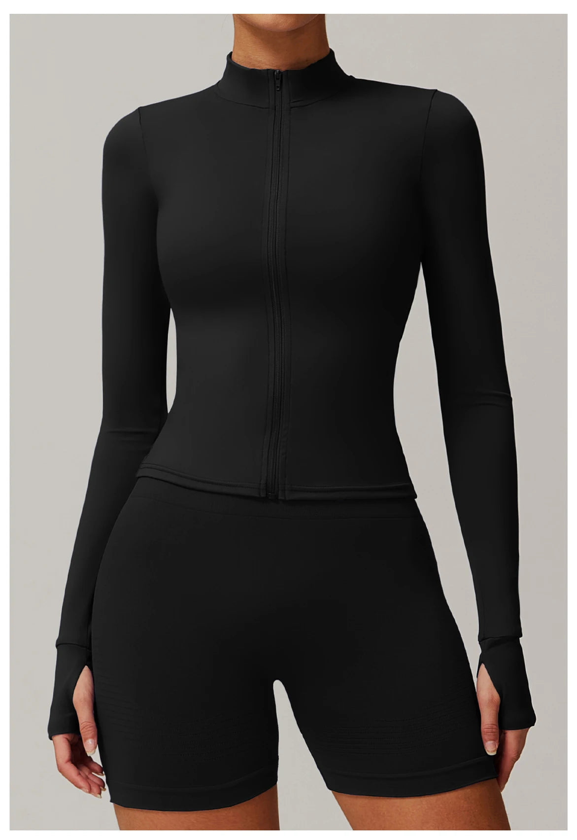 Veste Sport Femme Gainante Zippée Ultra-Ajustée Passages Pouces - Belle Aura